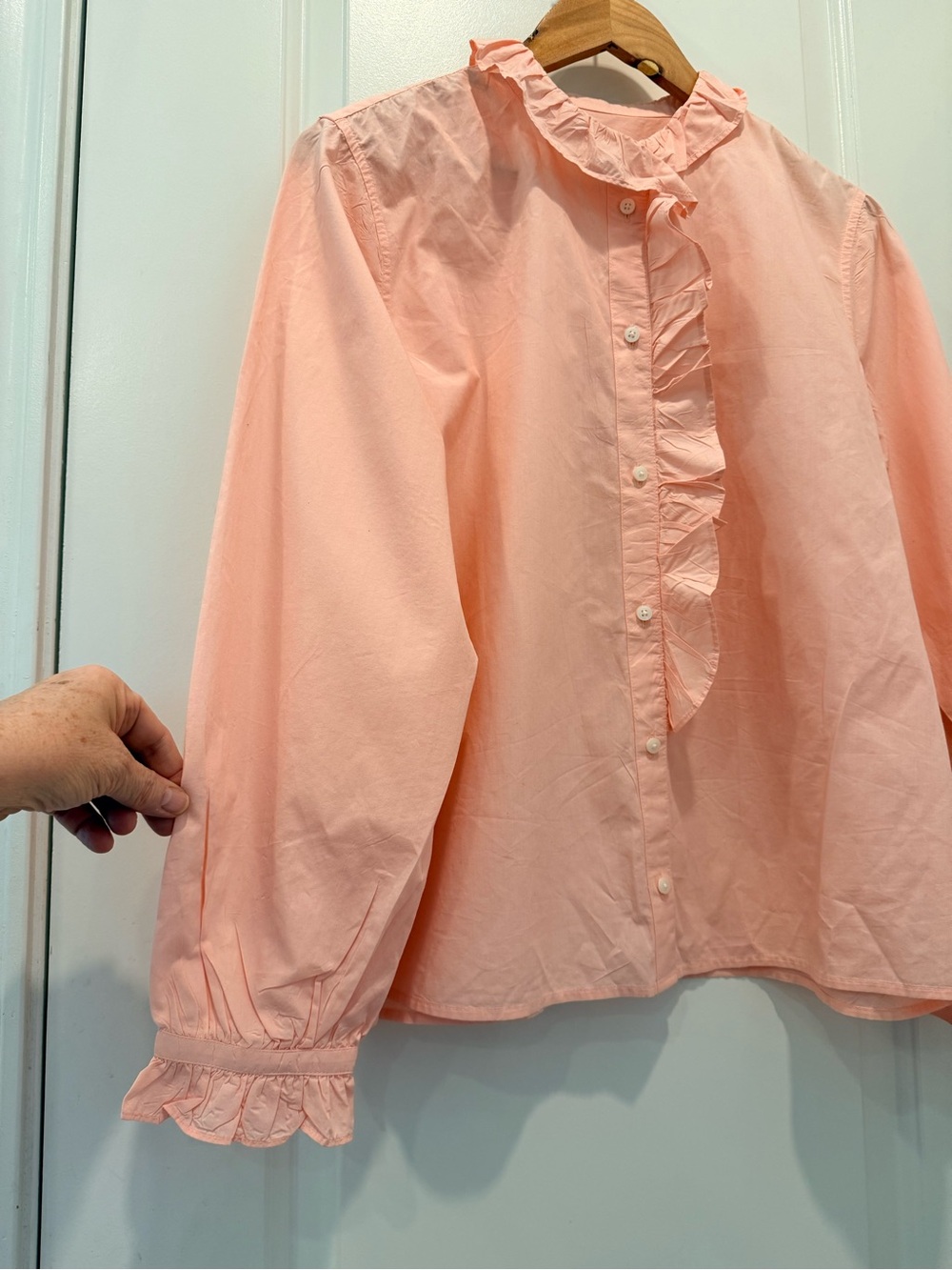 J. Crew Light Pink Ruffle-Front Button Down Blouse - Picture 4 of 9